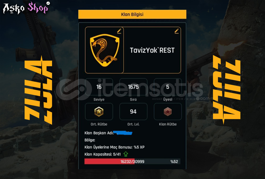 ⭐EN UYGUN⭐ 1600 SIRA ZULA KLAN ⭐EN UYGUN⭐ 1600 SIRA ZULA KLAN