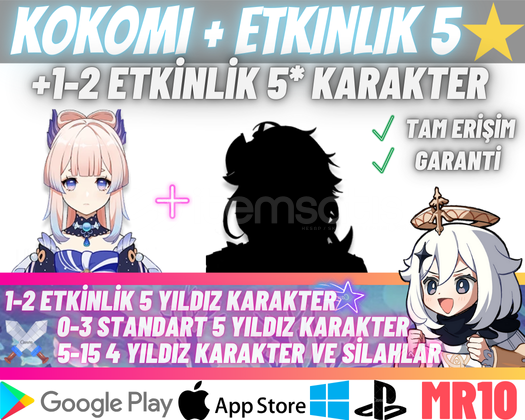 EU | MR10+ Kokomi + 5* Etkinlik Karakteri EU | MR10+ Kokomi + 5* Etkinlik Karakteri
