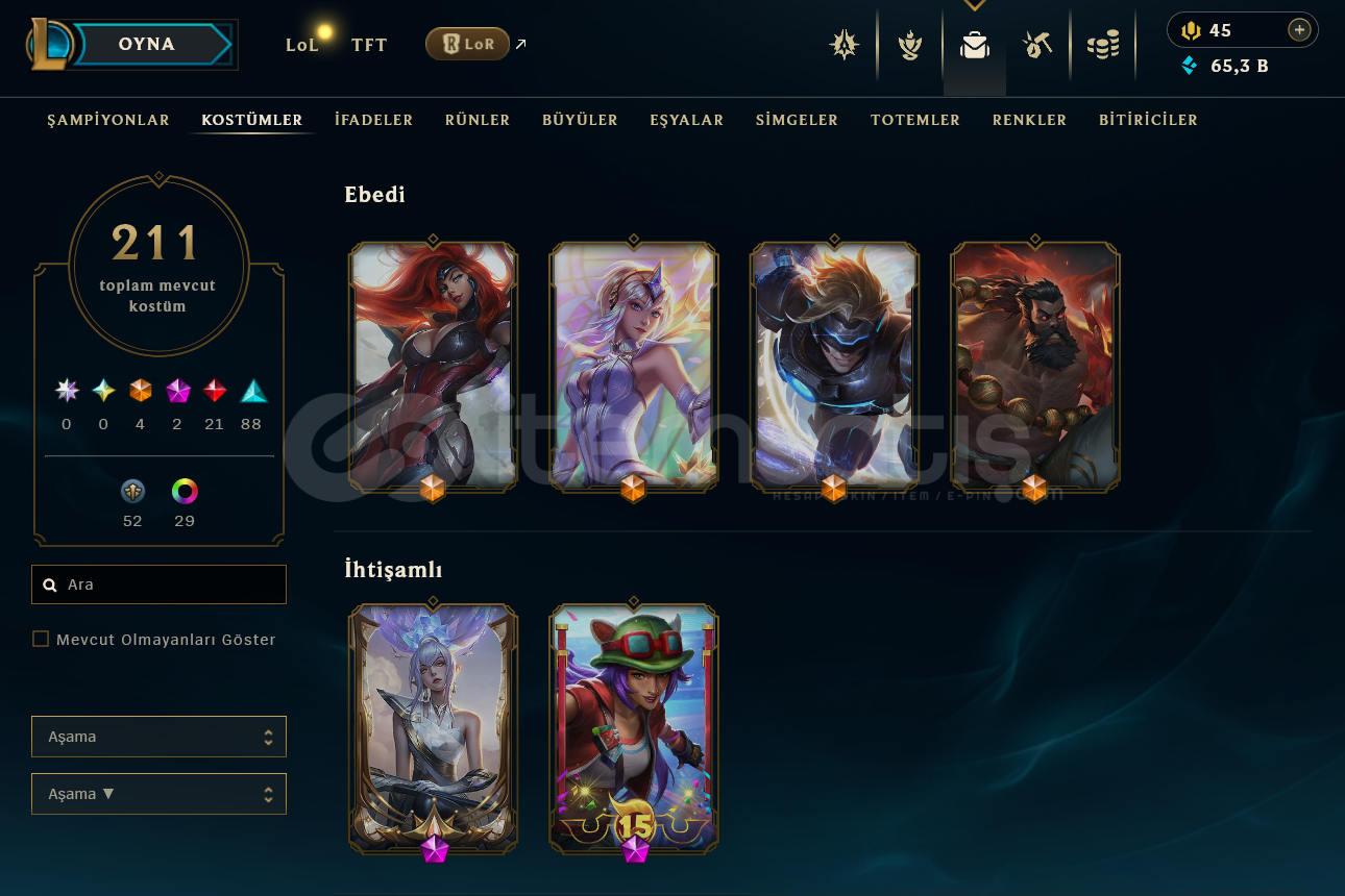 EUW / 211 SKİN FULL HERO 306 LVL HESAP EUW / 211 SKİN FULL HERO 306 LVL HESAP