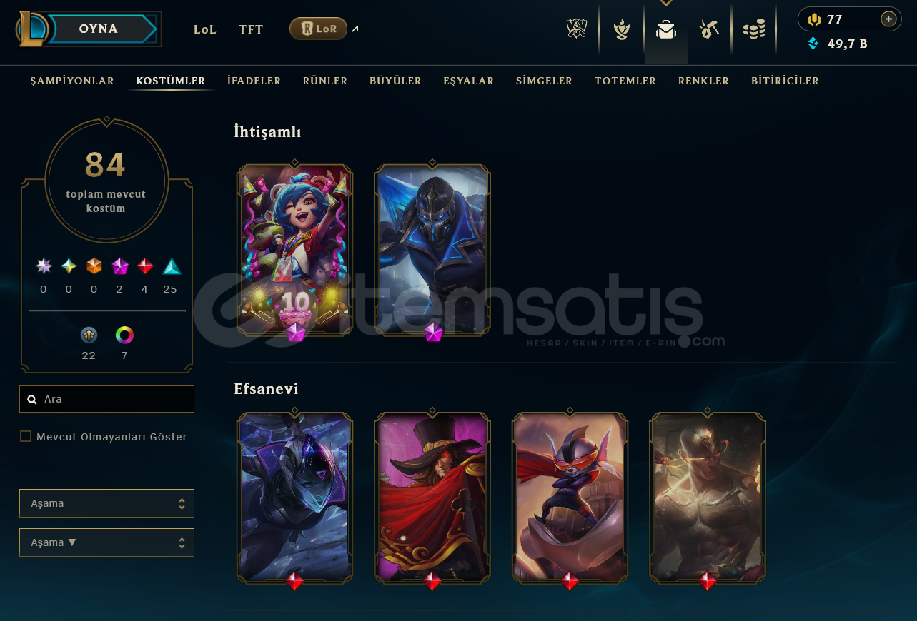 EUW / 84 SKİN 150 HERO 237 LVL HESAP EUW / 84 SKİN 150 HERO 237 LVL HESAP