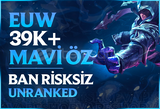 ⭐EUW DERECELİ HAZIR +40K MAVİ ÖZ 30 LV UNRANKD⭐