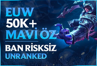 ⭐EUW DERECELİ HAZIR +50K MAVİ ÖZ 30 LV UNRANKD⭐