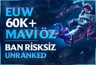 ⭐EUW DERECELİ HAZIR +60K MAVİ ÖZ 30 LV UNRANKD⭐