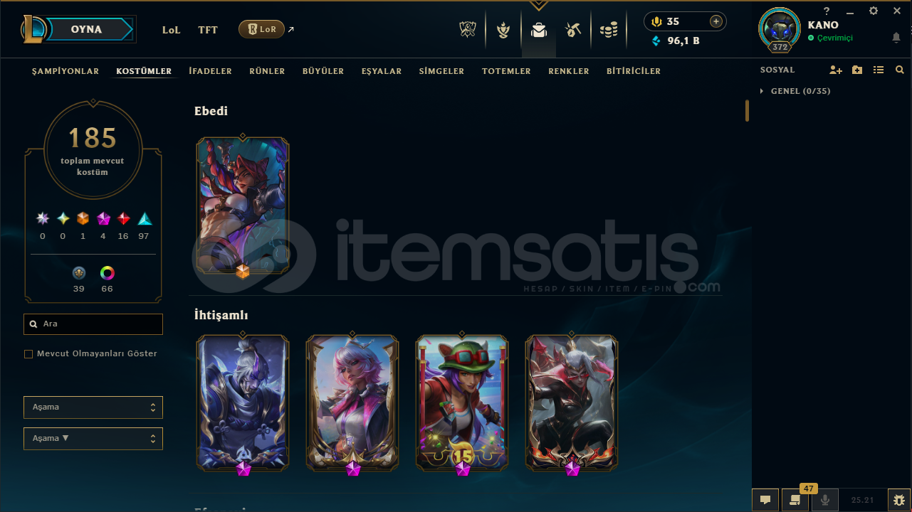EUW - lol + valo - 185 KOSTÜM - 372 lvl  EUW - lol + valo - 185 KOSTÜM - 372 lvl