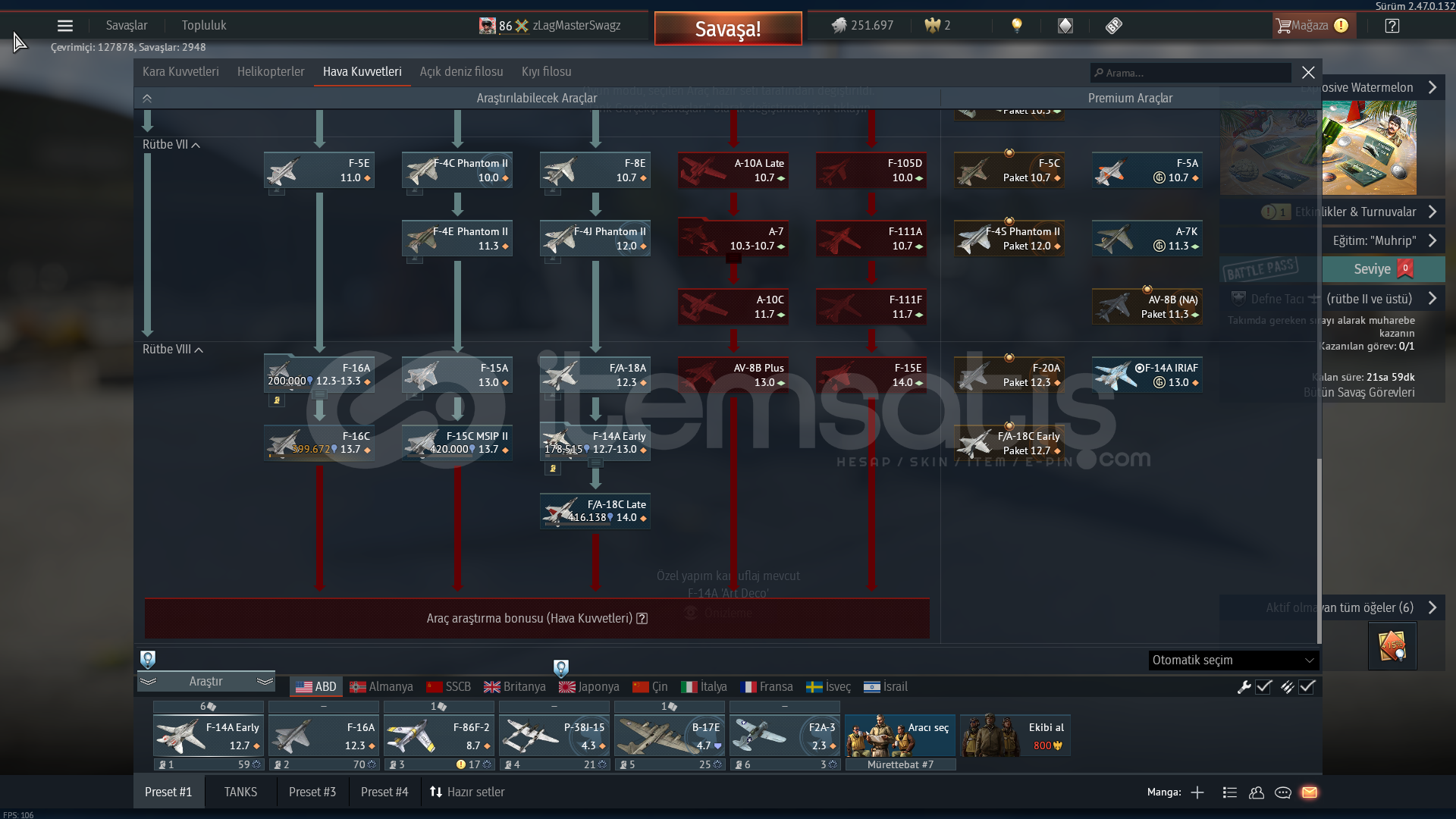 F/A-18A F-16A F-15A F-4E F-4C F-4J MİG-21SMT F/A-18A F-16A F-15A F-4E F-4C F-4J MİG-21SMT
