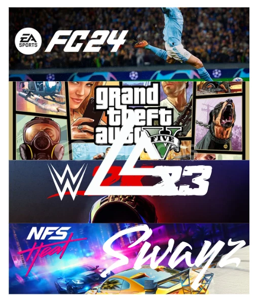 FC 24 + WWE 2K23 + NFS HEAT + GTA 5 + PS4/5 FC 24 + WWE 2K23 + NFS HEAT + GTA 5 + PS4/5