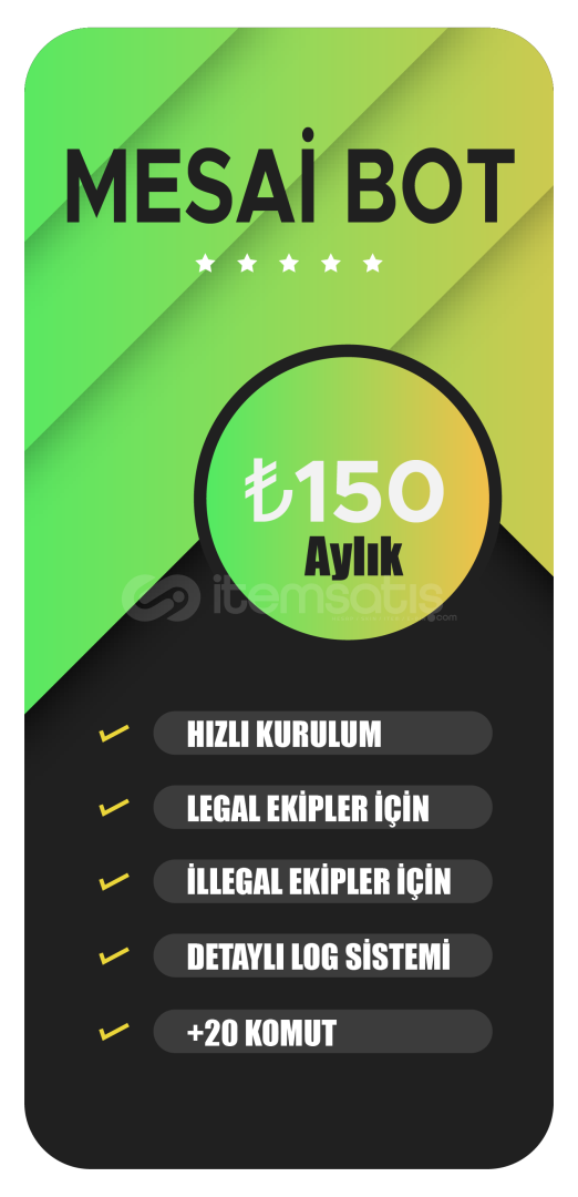 Fivem EKip Sunucuları İçin Mesai Discord Botu Fivem EKip Sunucuları İçin Mesai Discord Botu