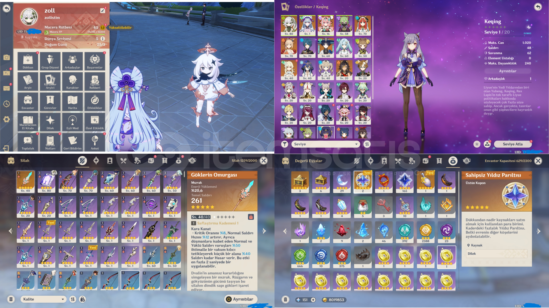 Genshin ve honkai ar 45 9*5 TL 59 20*5hesap Genshin ve honkai ar 45 9*5 TL 59 20*5hesap