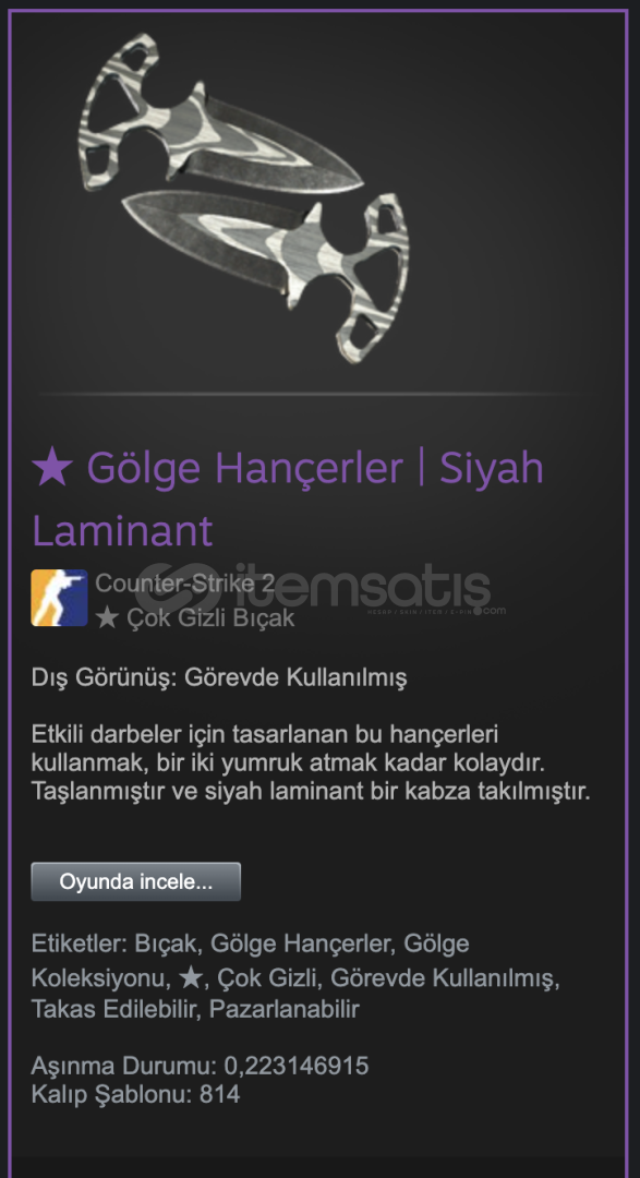 ★ Gölge Hançerler |Siyah Laminant |Görevde Kull. ★ Gölge Hançerler |Siyah Laminant |Görevde Kull.