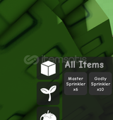 grow a garden 2x master + 2x godly sprinkler