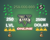 GTA Online 250M DOLAR+250 LVL Full Unlock+bonus