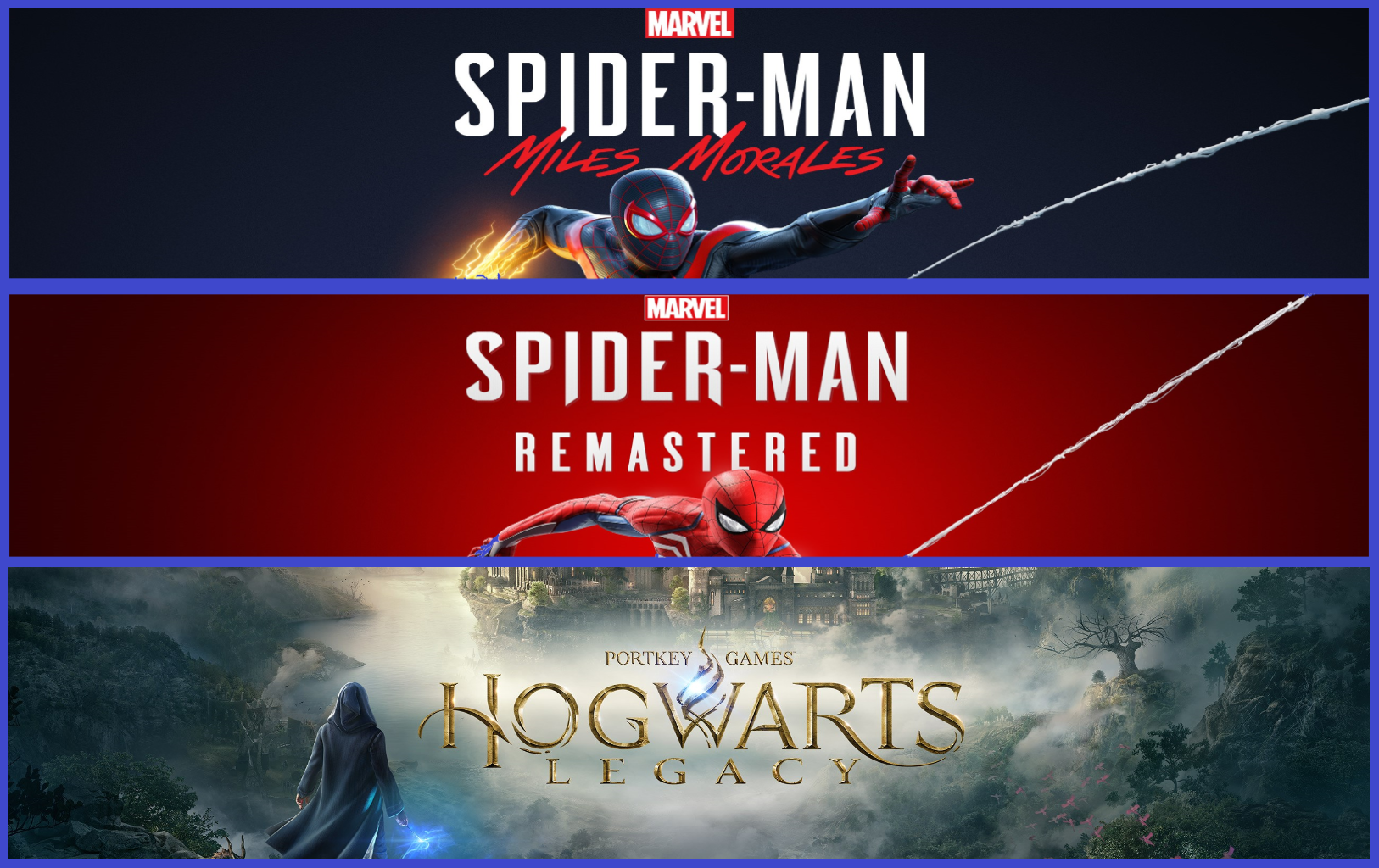 Hogwarts Legacy + Spiderman R. + Miles Morales Hogwarts Legacy + Spiderman R. + Miles Morales