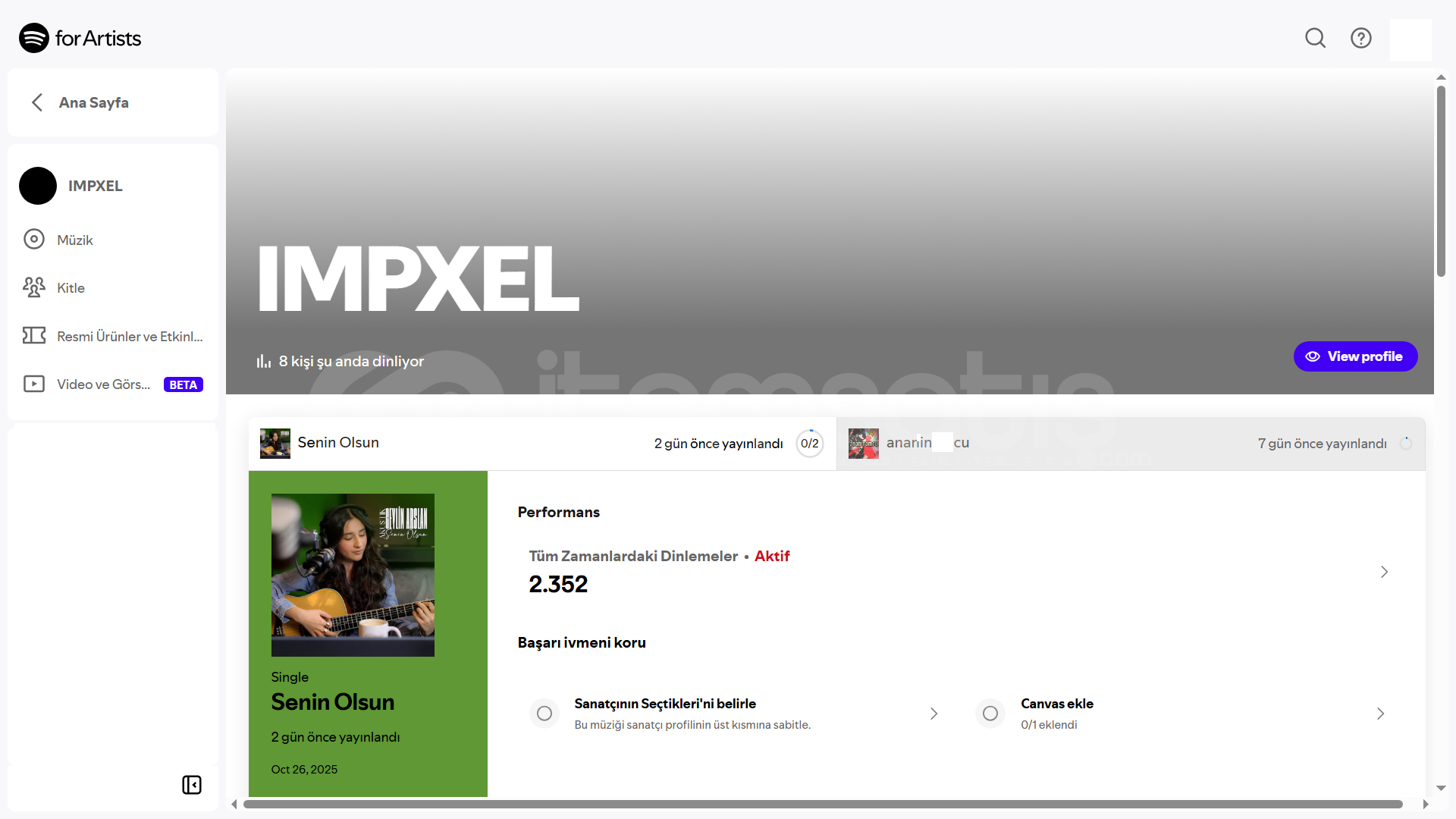 IMPXEL Spotify Artist Hesabı IMPXEL Spotify Artist Hesabı