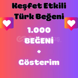 instagram 1000 %100 Türk Gerçek Beğeni+Gösterim