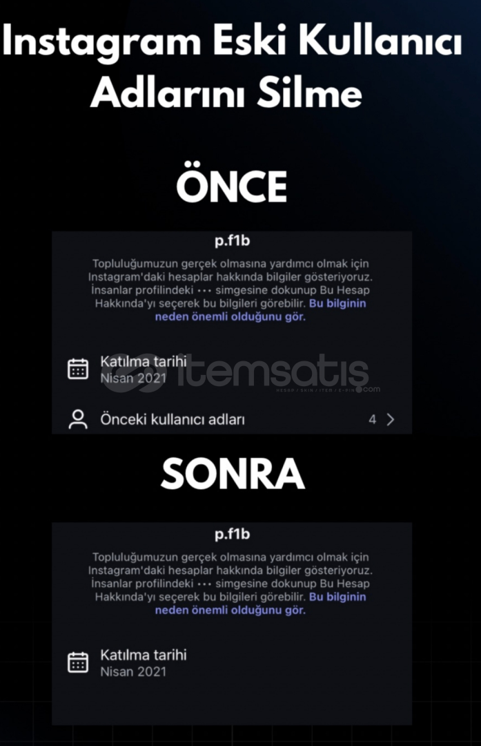 İnstagram Eski Kullanici Adlarini Silme ișlemi İnstagram Eski Kullanici Adlarini Silme ișlemi