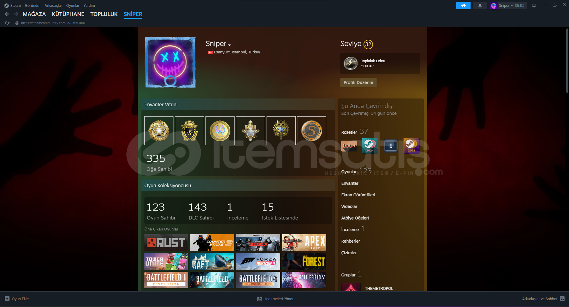 Kendi Şahsi Steam Hesabı Satıyorum  Kendi Şahsi Steam Hesabı Satıyorum