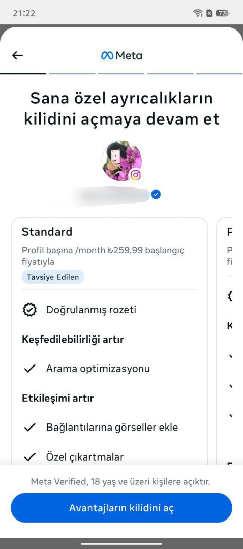 Meta AI + Meta Verified + Doğal Profil  Meta AI + Meta Verified + Doğal Profil
