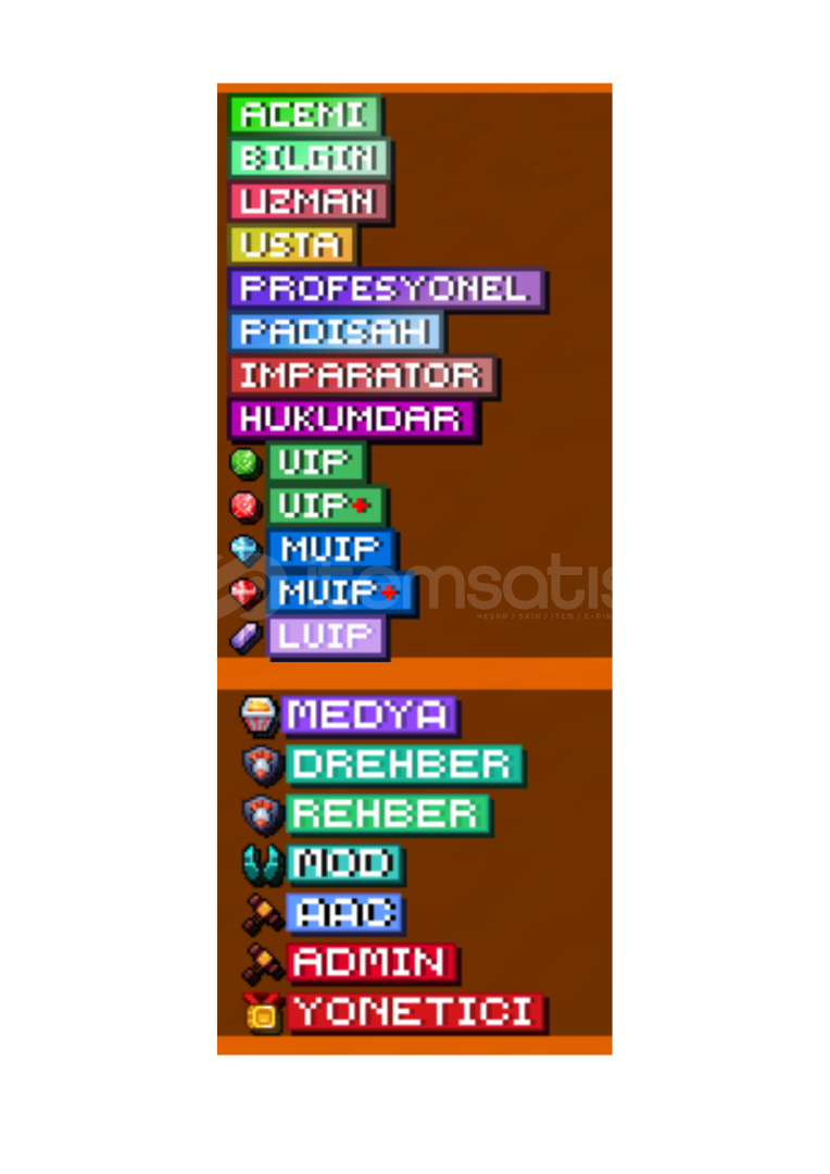Minecraft ia Boxpvp Uyumlu Toplam 20 Adet Rank