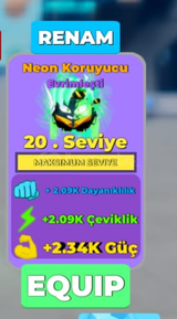 Muscle legends 2x neon pet evrimli 20 seviye 