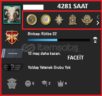 NADIR 5 MADALYA / 4281 SAAT / PRİME / FACEİT NADIR 5 MADALYA / 4281 SAAT / PRİME / FACEİT