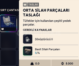 ORTA SİLAH PARÇALARI TASLAĞI