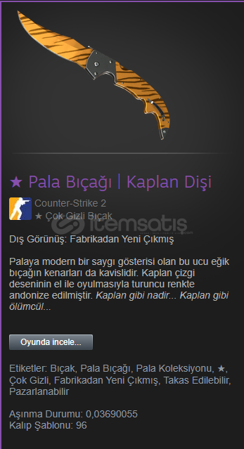 Pala Bıçağı | Kaplan Dişi Float: 0,036 Pala Bıçağı | Kaplan Dişi Float: 0,036