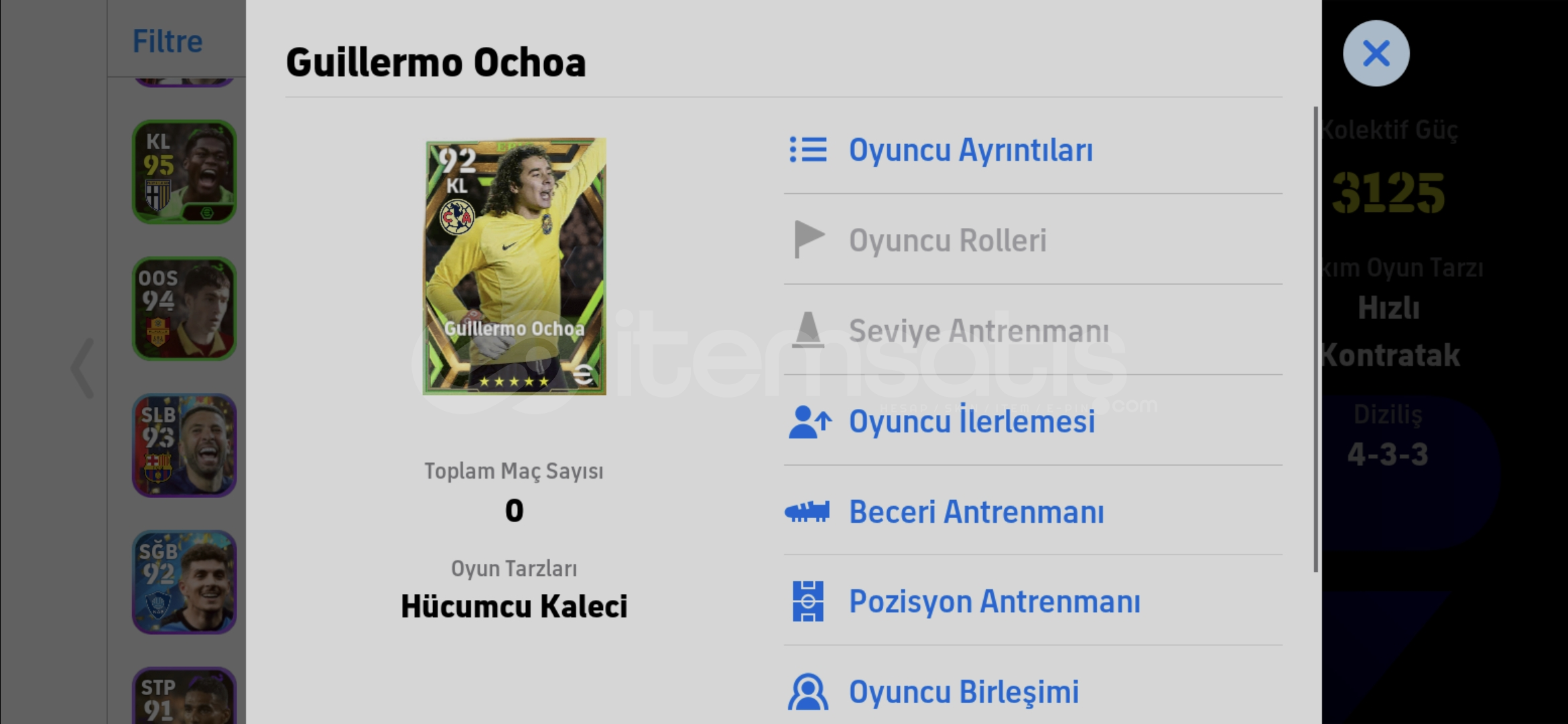 Pes değerli kartları olan hesap