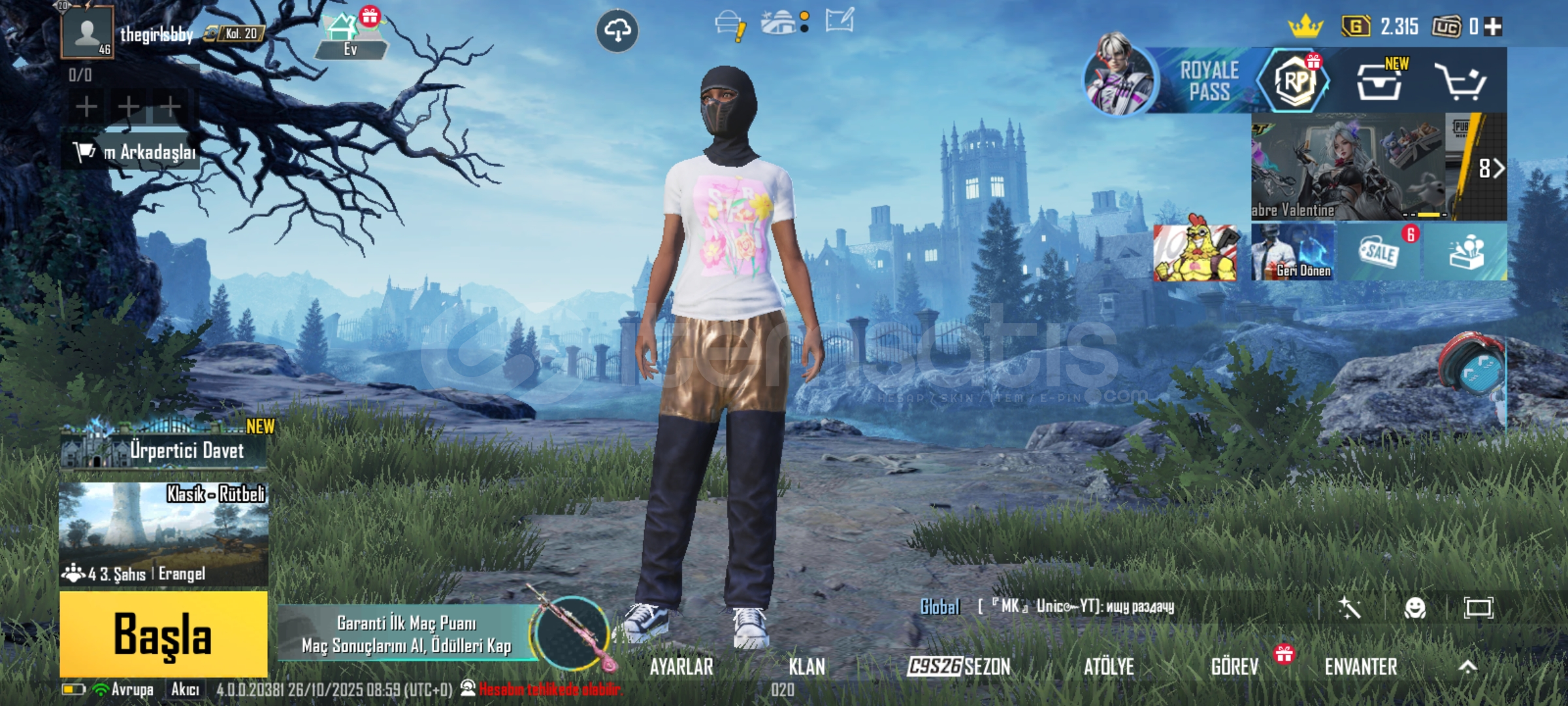 PUBG MOBİLE ESKİ SEZON KOMBİNLİK HESAP PUBG MOBİLE ESKİ SEZON KOMBİNLİK HESAP
