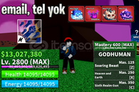 BF 2800 LVL + 4 KIRMIZI MEYVE + GOD HUMAN HESAP