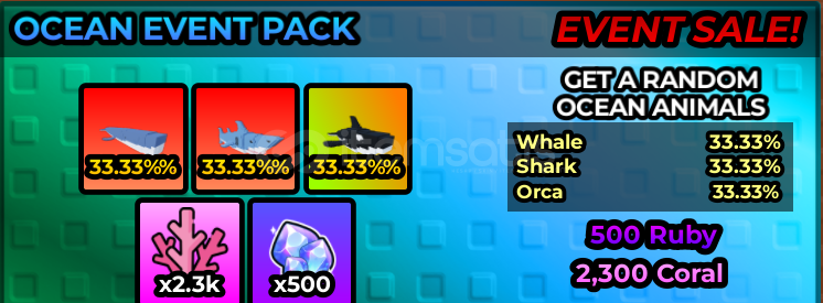 Raise Animals OCEAN EVENT PACK x10 Raise Animals OCEAN EVENT PACK x10