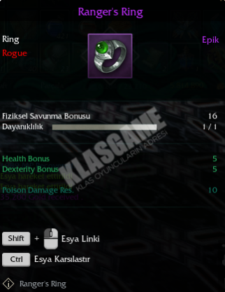 Ranger's Ring Rogue set yüzüğü