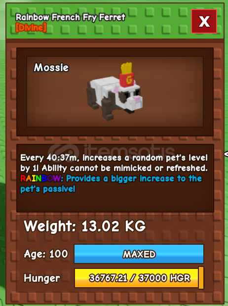 RB FRENCH FRY FERRET -FFF- GROW A GARDEN ROBLOX RB FRENCH FRY FERRET -FFF- GROW A GARDEN ROBLOX