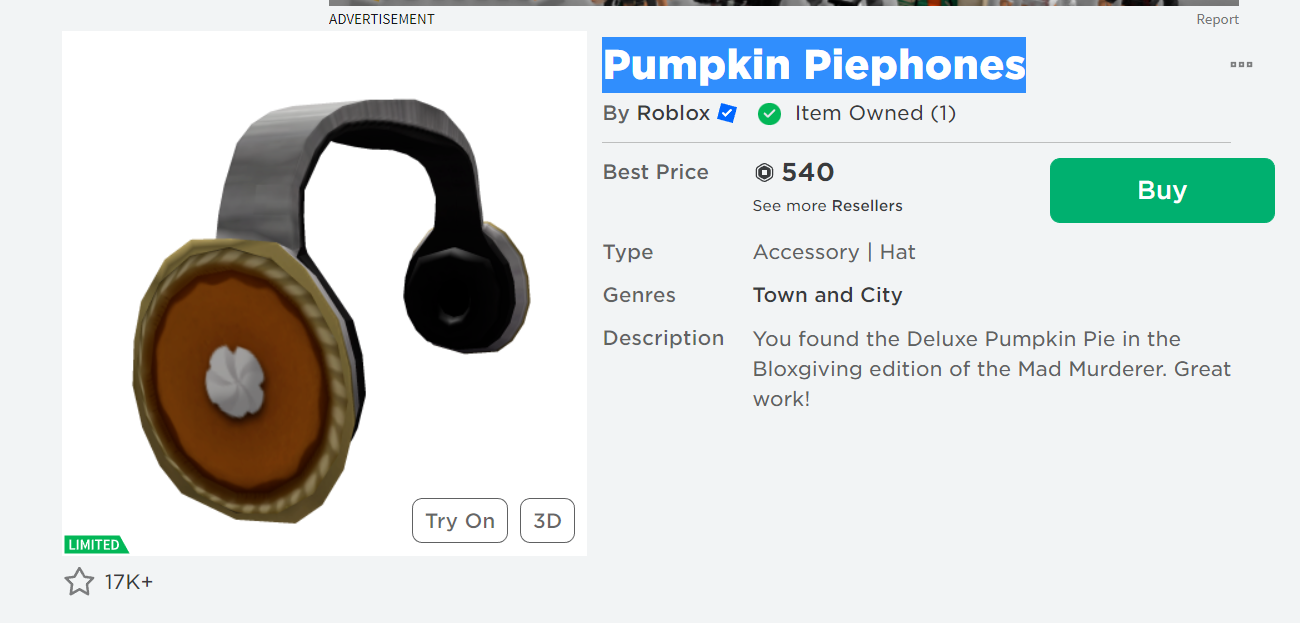 Roblo Limited Pumpkin Piephones 26₺