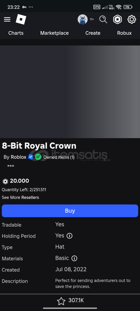 Roblox 8-Bit Royal Crown (Pazarlık Vardır) Roblox 8-Bit Royal Crown (Pazarlık Vardır)