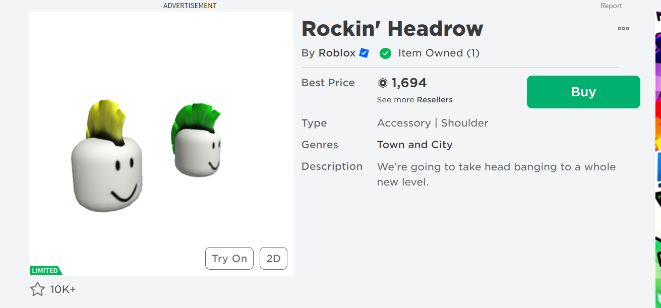 Roblox Limited Rockin' Headrow 75₺