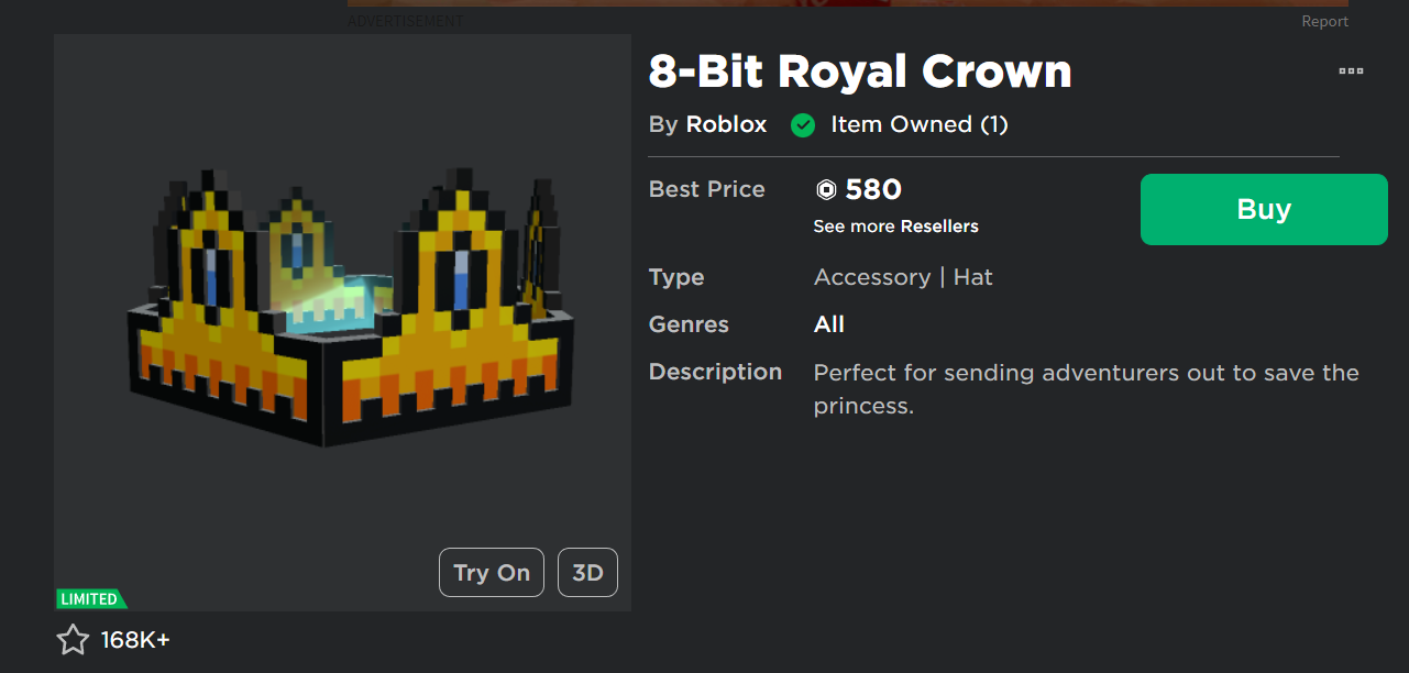 Roblox Limited 8-Bit Royal Crown 27₺