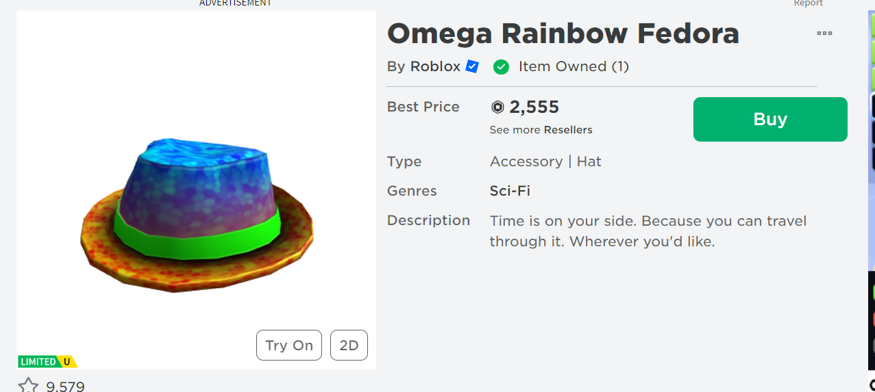 Roblox Lİmited Omega Rainbow Fedora 140₺