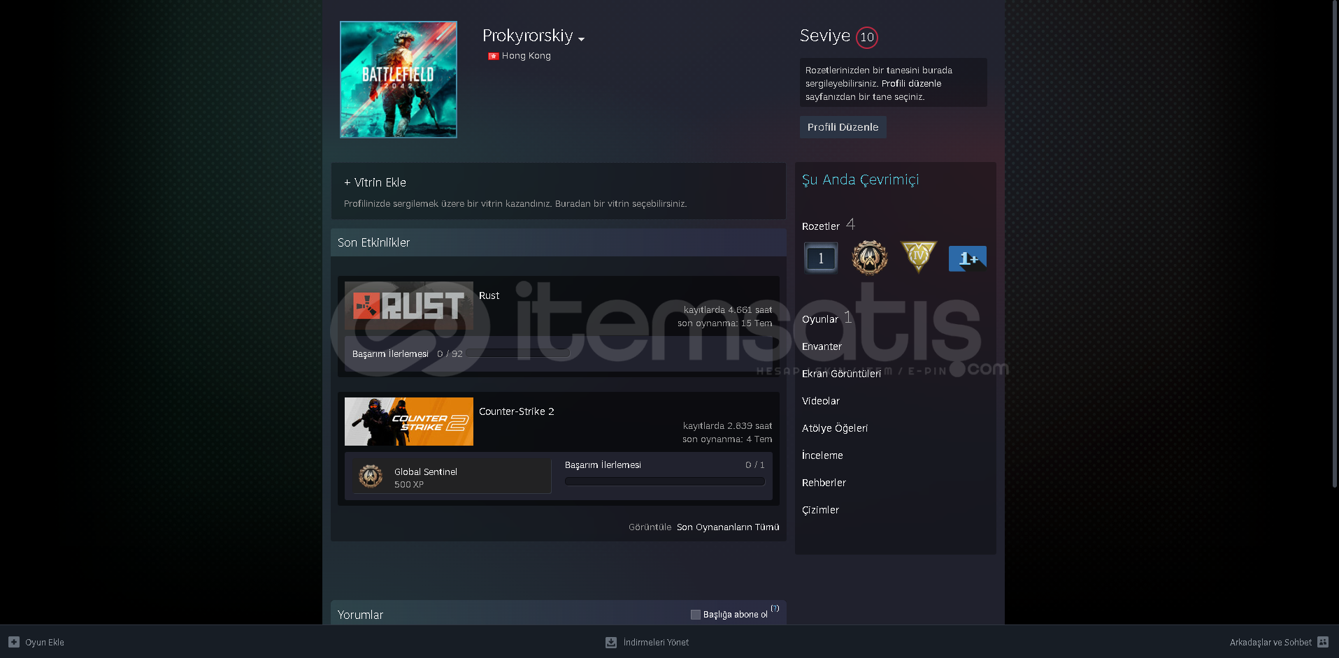 RUST 4600+ CS:GO2 2800+ Yüksek Saatli Hesap RUST 4600+ CS:GO2 2800+ Yüksek Saatli Hesap