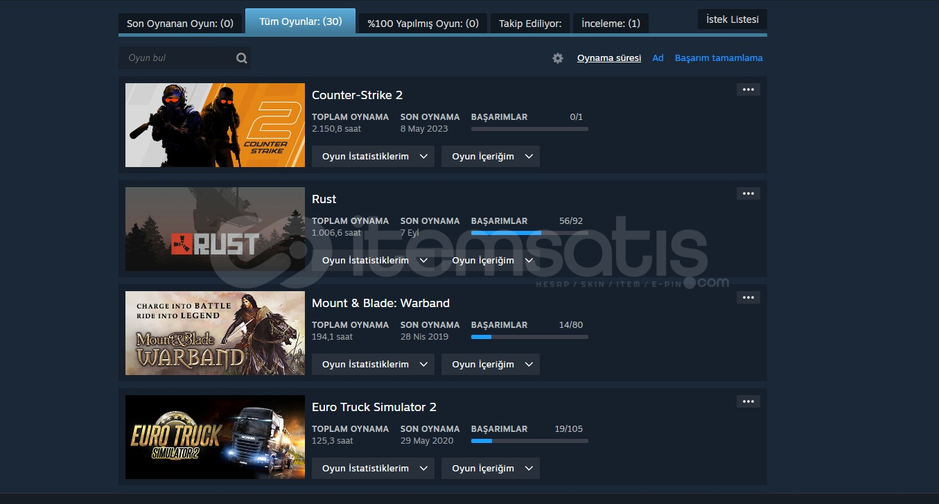 Rust, cs2 seçkin, ETS2+2dlc VE +20 oyunlu hesap