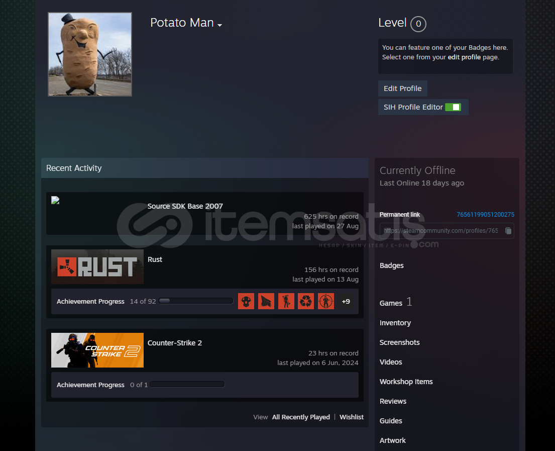 RUST TAM ERİŞİM HESAP SKİNLİ 156 SAATLİ RUST TAM ERİŞİM HESAP SKİNLİ 156 SAATLİ