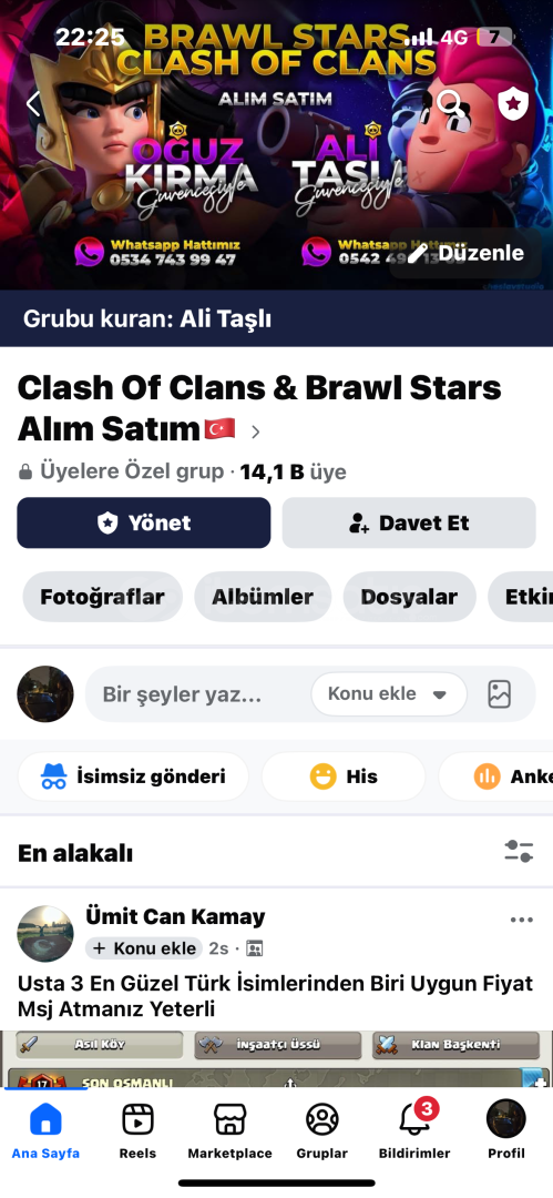 Satılık 14 bin kişilik türk grup  Satılık 14 bin kişilik türk grup