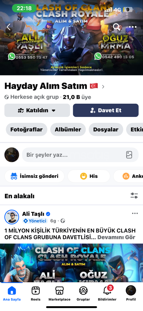 Satılık 21 bin kişilik facebook grubu Satılık 21 bin kişilik facebook grubu