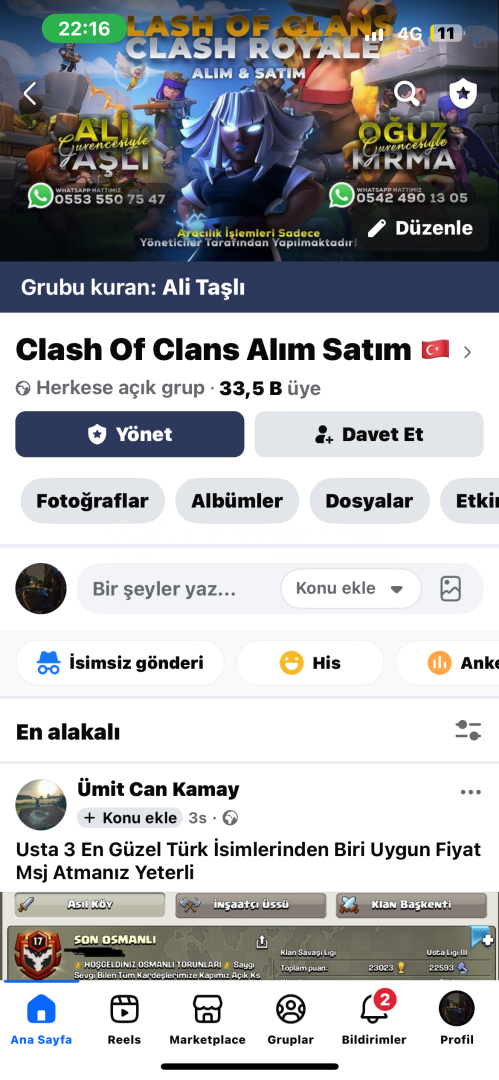 Satılık 33 bin kişilik Facebook grubu  Satılık 33 bin kişilik Facebook grubu