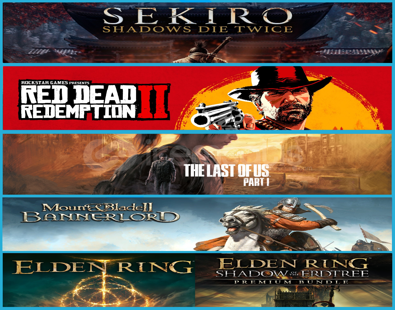 Sekiro + Rdr2 + Tlou + Mb2 + Elden Ring Sekiro + Rdr2 + Tlou + Mb2 + Elden Ring