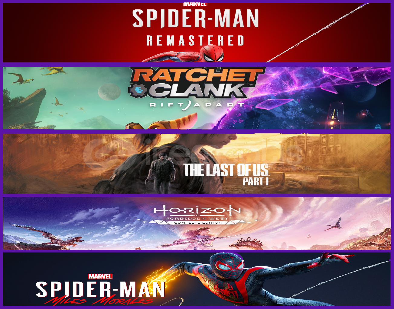 Spider R. + Ratchet + Tlou + HFW+ Miles Spider R. + Ratchet + Tlou + HFW+ Miles