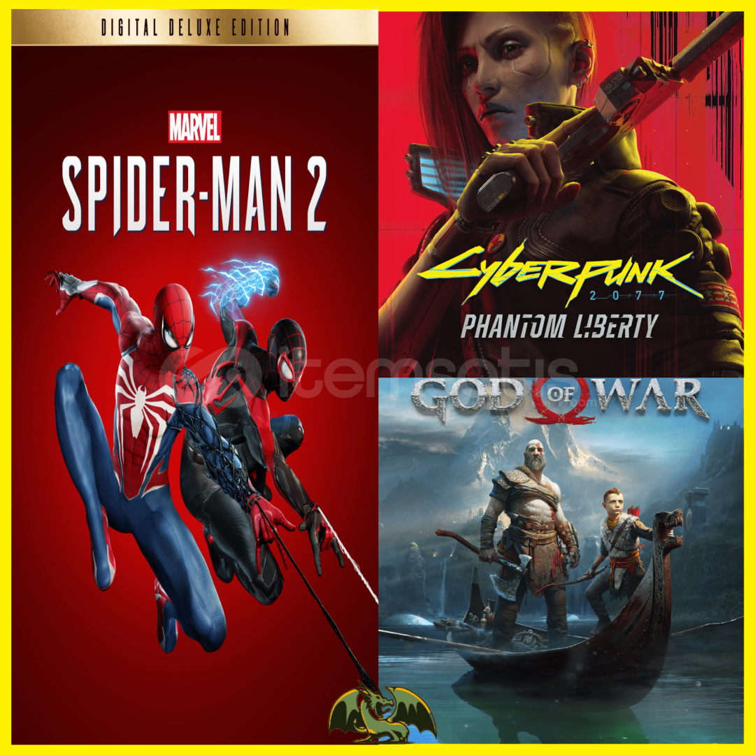 Spiderman 2 + Cyberpunk + God Of War Spiderman 2 + Cyberpunk + God Of War