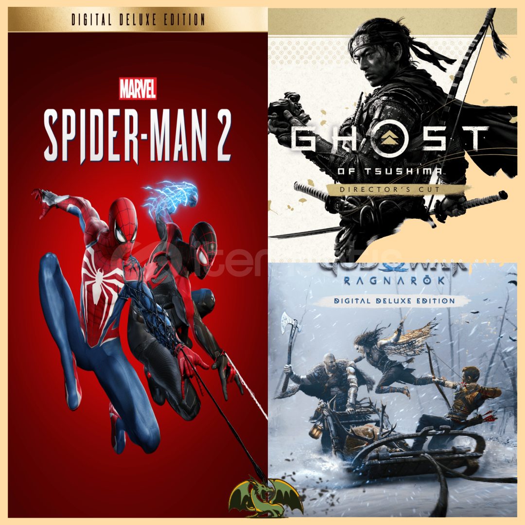 Spiderman 2 + Ghost of Tsushima + Ragnarök Spiderman 2 + Ghost of Tsushima + Ragnarök