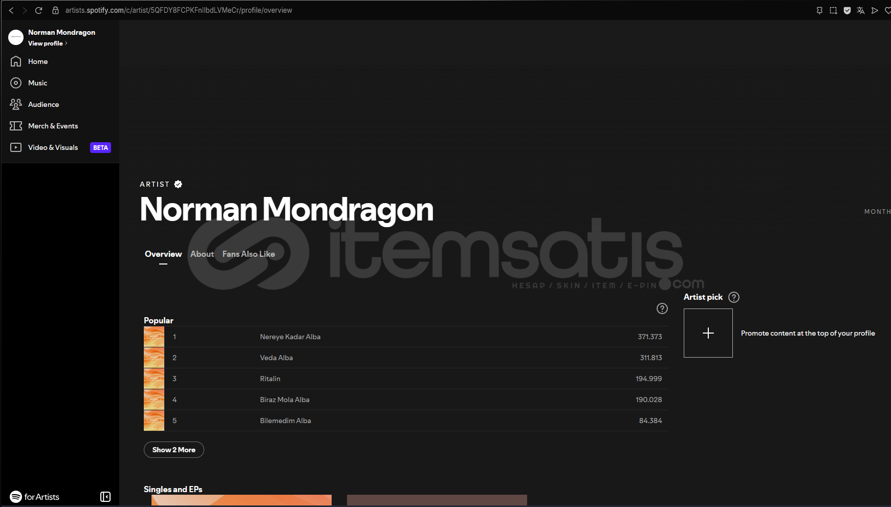 SPOTİFY 1M+ DİNLENMELİ SANATÇI HESABI SPOTİFY 1M+ DİNLENMELİ SANATÇI HESABI