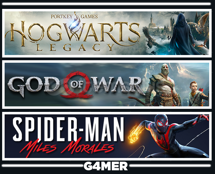 God of War +Hogwarts Legacy +SpiderMan Miles God of War +Hogwarts Legacy +SpiderMan Miles