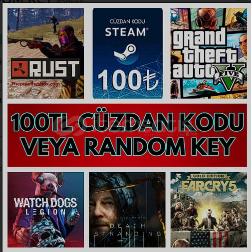 STEAM 100 TL CÜZDAN KODU veya RANDOM KEY STEAM 100 TL CÜZDAN KODU veya RANDOM KEY
